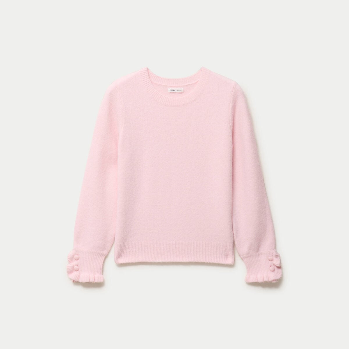 Pull col rond manches longues rose clair femme