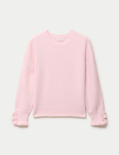 Pull col rond manches longues rose clair femme