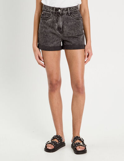 Short mom taille haute en jean denim noir femme