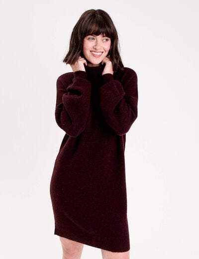Robe pull col roul&eacute; rouge fonc&eacute; femme