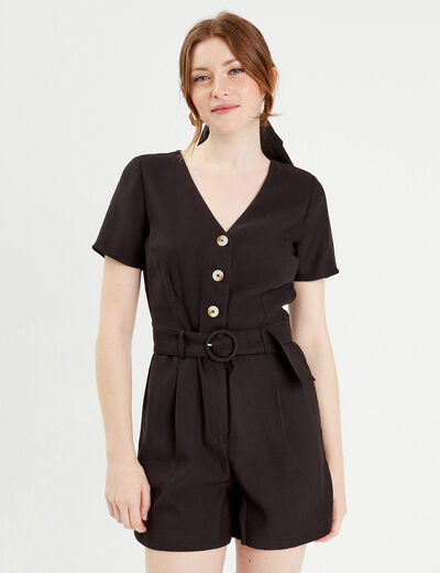 Combishort ceinturée noir femme