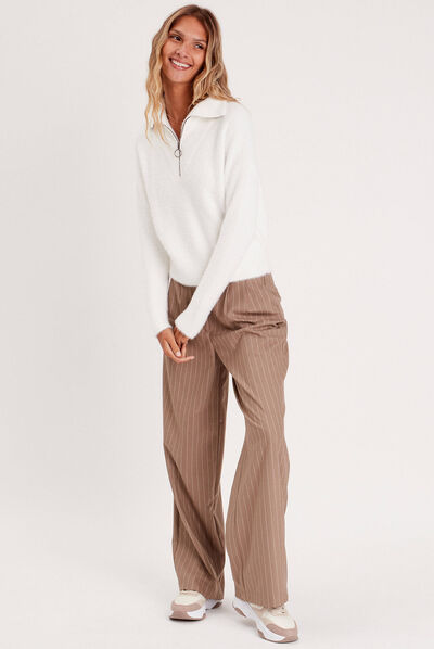 Pull col camionneur ecru femme