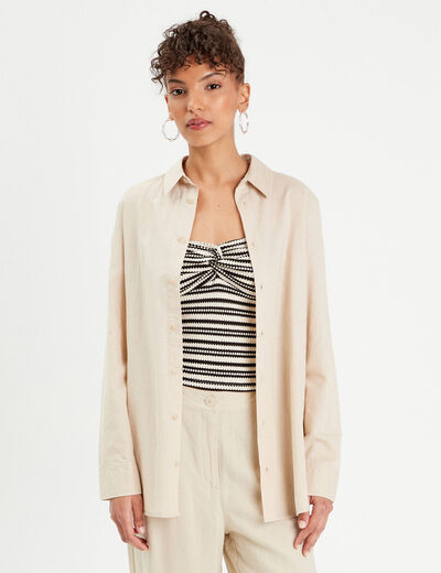 Chemise mélange lin beige femme