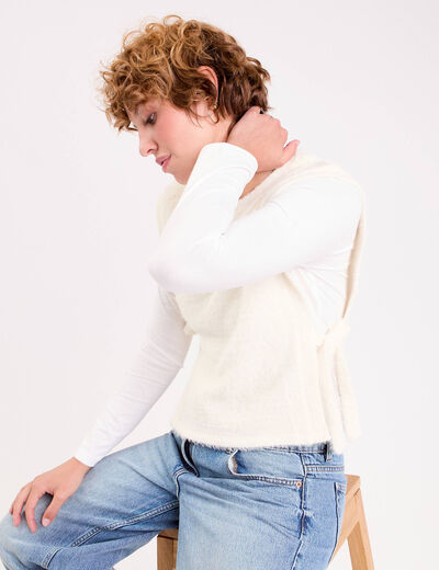 T-shirt pull sans manches 2-en-1 ecru femme