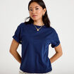 T-shirt col rond manches courtes bleu fonc&eacute; femme