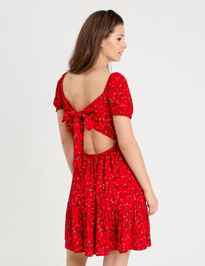 Robe évasée manches courtes rouge femme