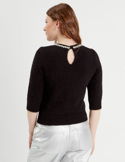 Pull manches courtes noir femme