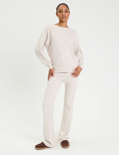 Sweat duveteux col rond manches longues sable femme