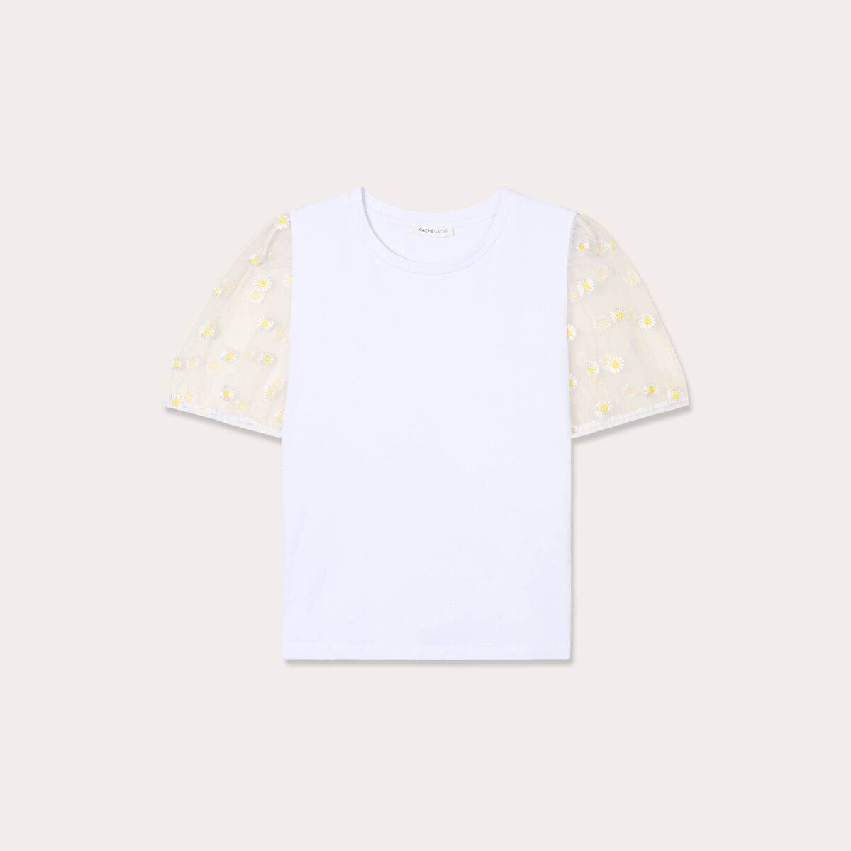 T-shirt manches brodées blanc femme