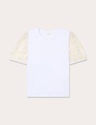 T-shirt manches brodées blanc femme
