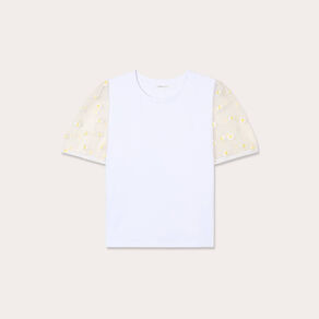 t shirt manches brodees blanc femme T-shirt manches brodées blanc femme