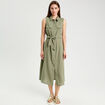 Robe longue évasée boutonnée vert kaki femme