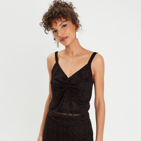 Débardeur cropped dentelle noir femme
