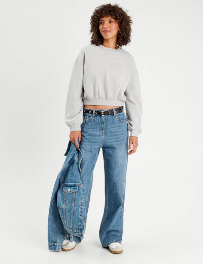Sweat manches longues gris clair femme