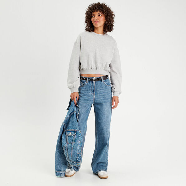 Sweat manches longues gris clair femme
