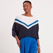Pull manches 3/4 chauve-souris bleu marine femme