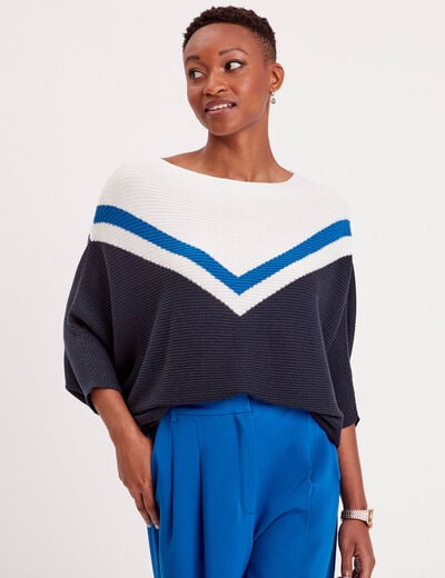 Pull manches 3/4 chauve-souris bleu marine femme