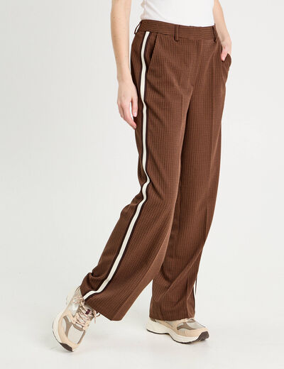 Pantalon large bandes c&ocirc;t&eacute;s marron fonc&eacute; femme