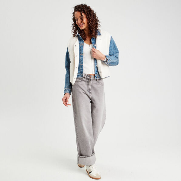 Gilet zippé mailles duveteuses ecru femme