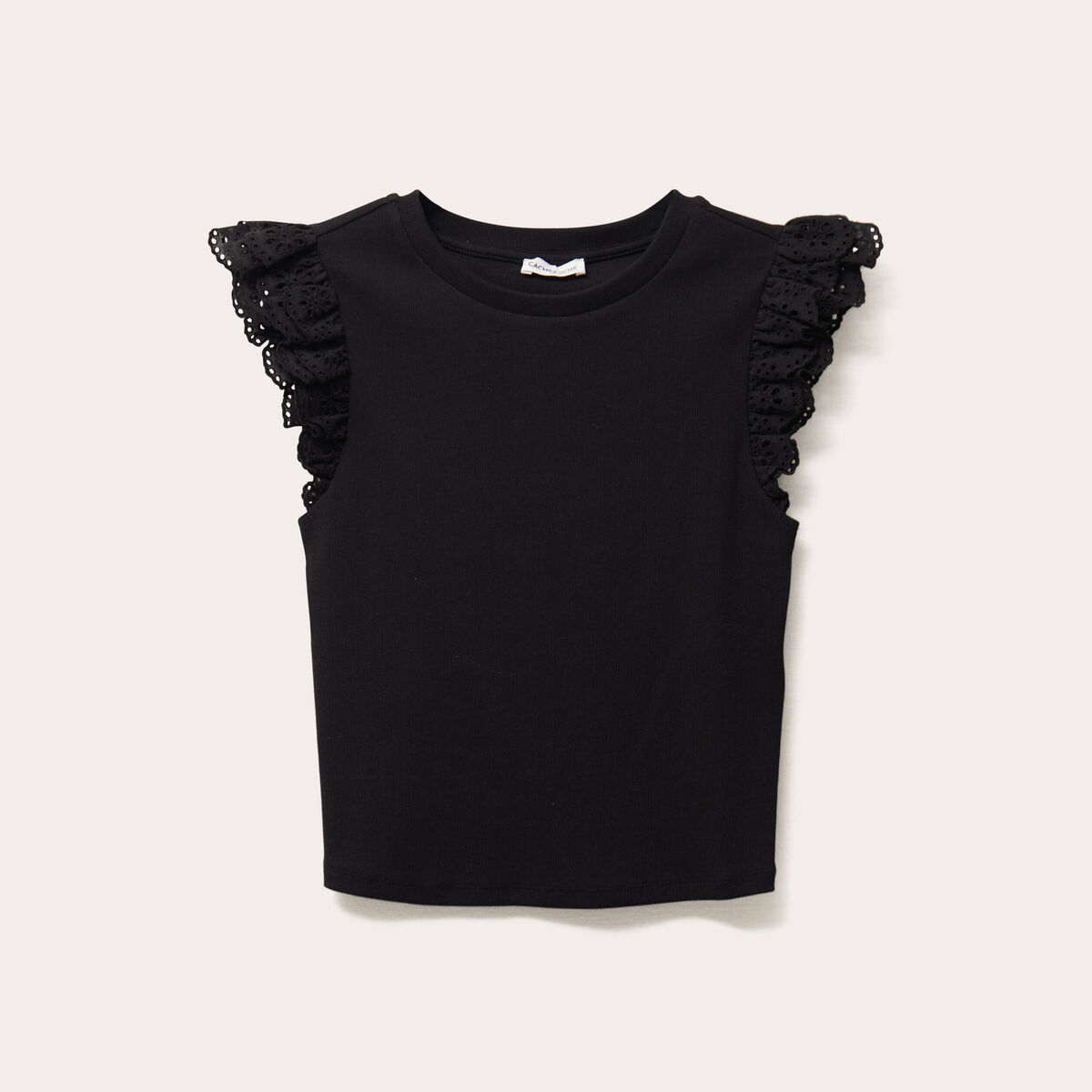 Débardeur volants brodés noir femme
