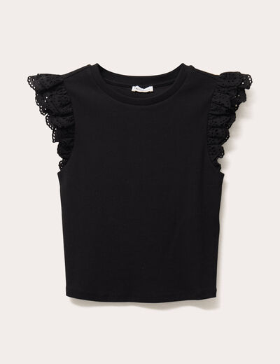 Débardeur volants brodés noir femme