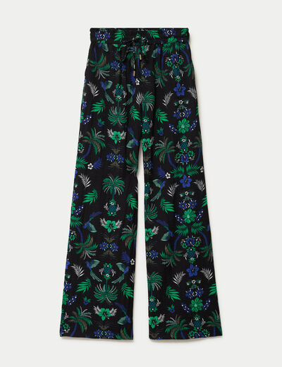 Pantalon large taille standard pliss&eacute; noir femme