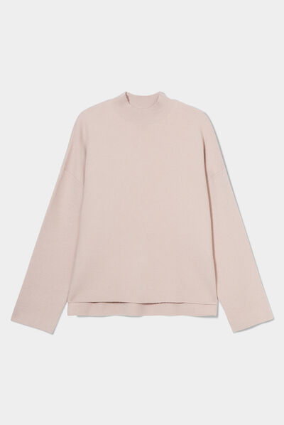 Pull col montant sable femme