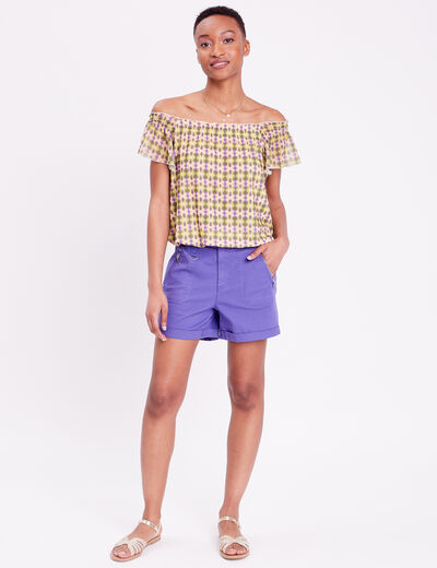 T-shirt manches courtes smocké vert femme