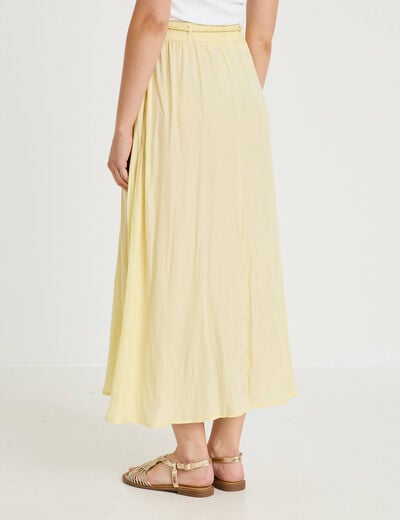 Jupe longue &eacute;vas&eacute;e satin jaune clair femme
