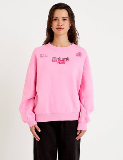 Sweat col rond manches longues rose femme