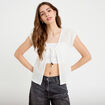 Gilet manches courtes aspect dentelle ecru femme