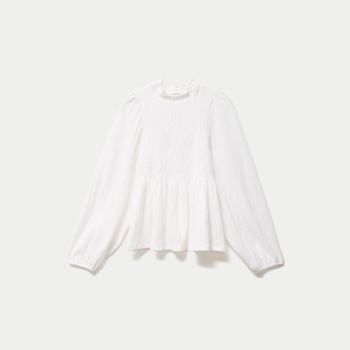 Blouse droite manches longues pliss&eacute;e ecru femme