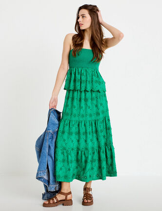 Jupon long &eacute;vas&eacute; avec broderie vert femme