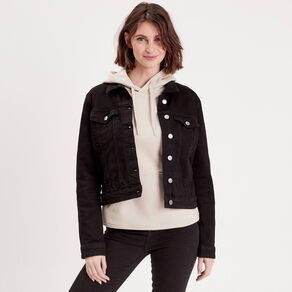 Veste droite boutonnée en jean noir femme