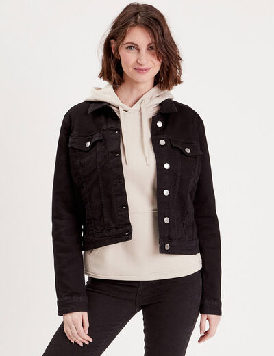 Veste droite boutonnée en jean noir femme