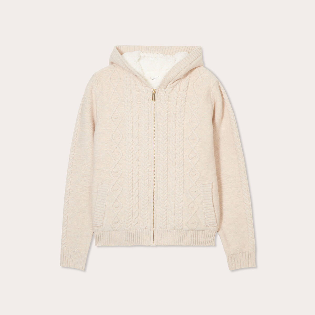 Gilet à capuche zippé beige femme