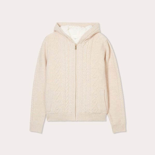 gilet a capuche zippe beige femme Gilet à capuche zippé beige femme