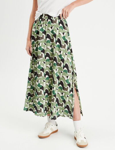 Jupe longue évasée satin vert femme
