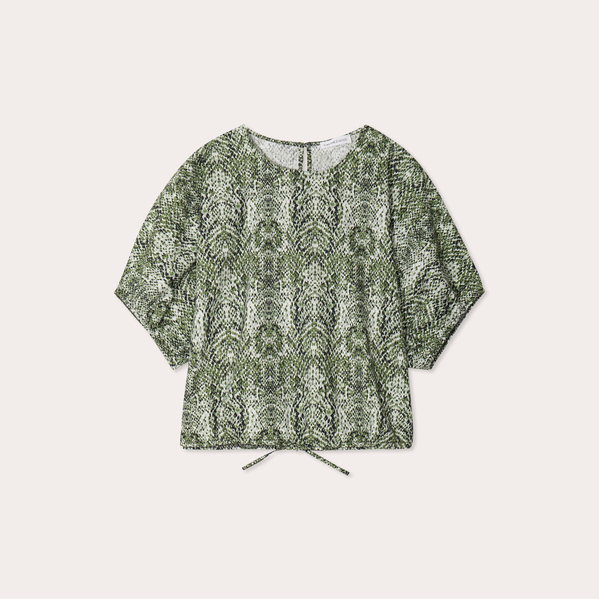 Blouse noeud manches courtes vert kaki femme