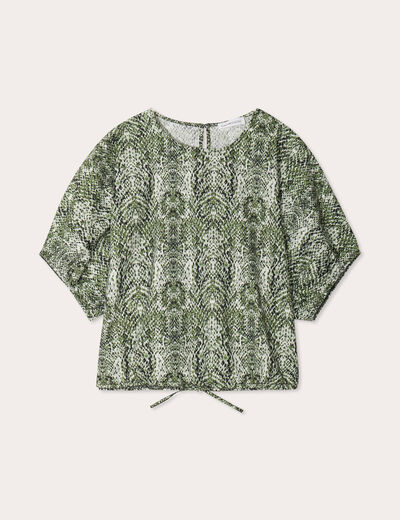 Blouse noeud manches courtes vert kaki femme
