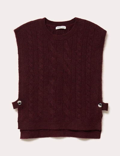 Pull sans manches torsades violet foncé femme