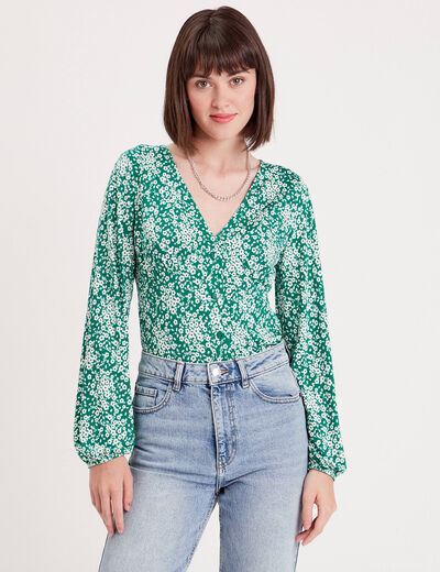 T-shirt manches longues bleu pétrole femme