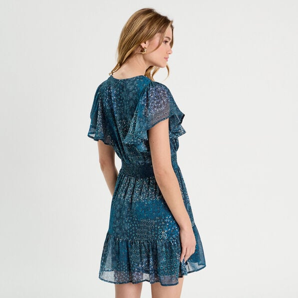 robe evasee taille smockee bleu fonce femme Robe évasée taille smockée bleu foncé femme