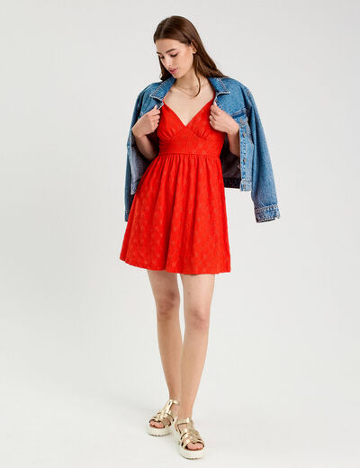 Robe évasée broderie anglaise orange foncé femme