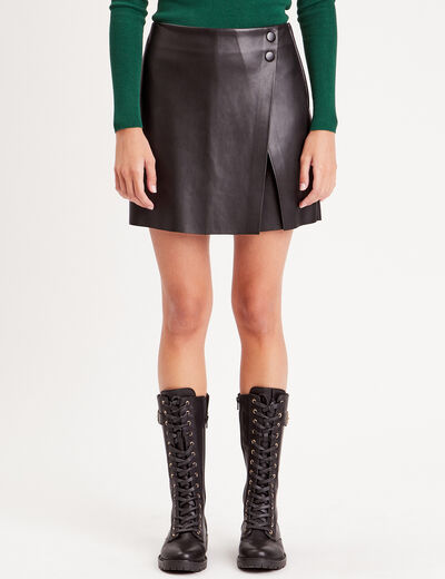 Jupe-short trapèze simili cuir noir femme