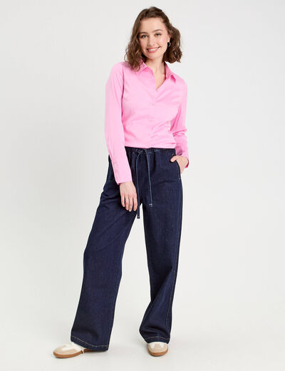Jeans large avec cordon denim brut femme