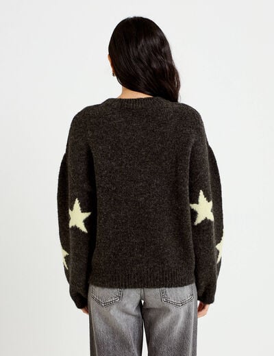 Pull oversize col rond manches longues gris fonc&eacute; femme