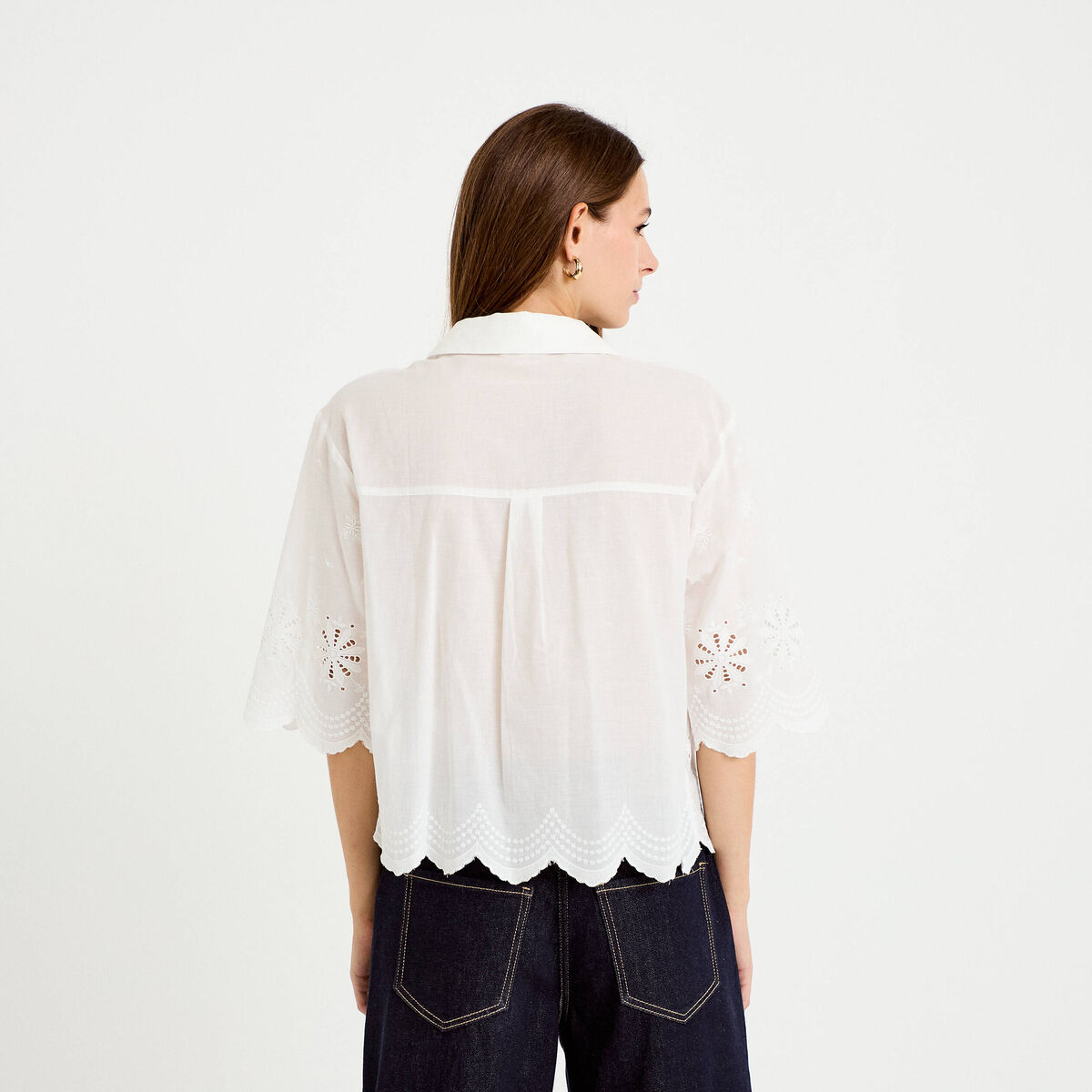Chemise droite col classique manches 3/4 ecru femme