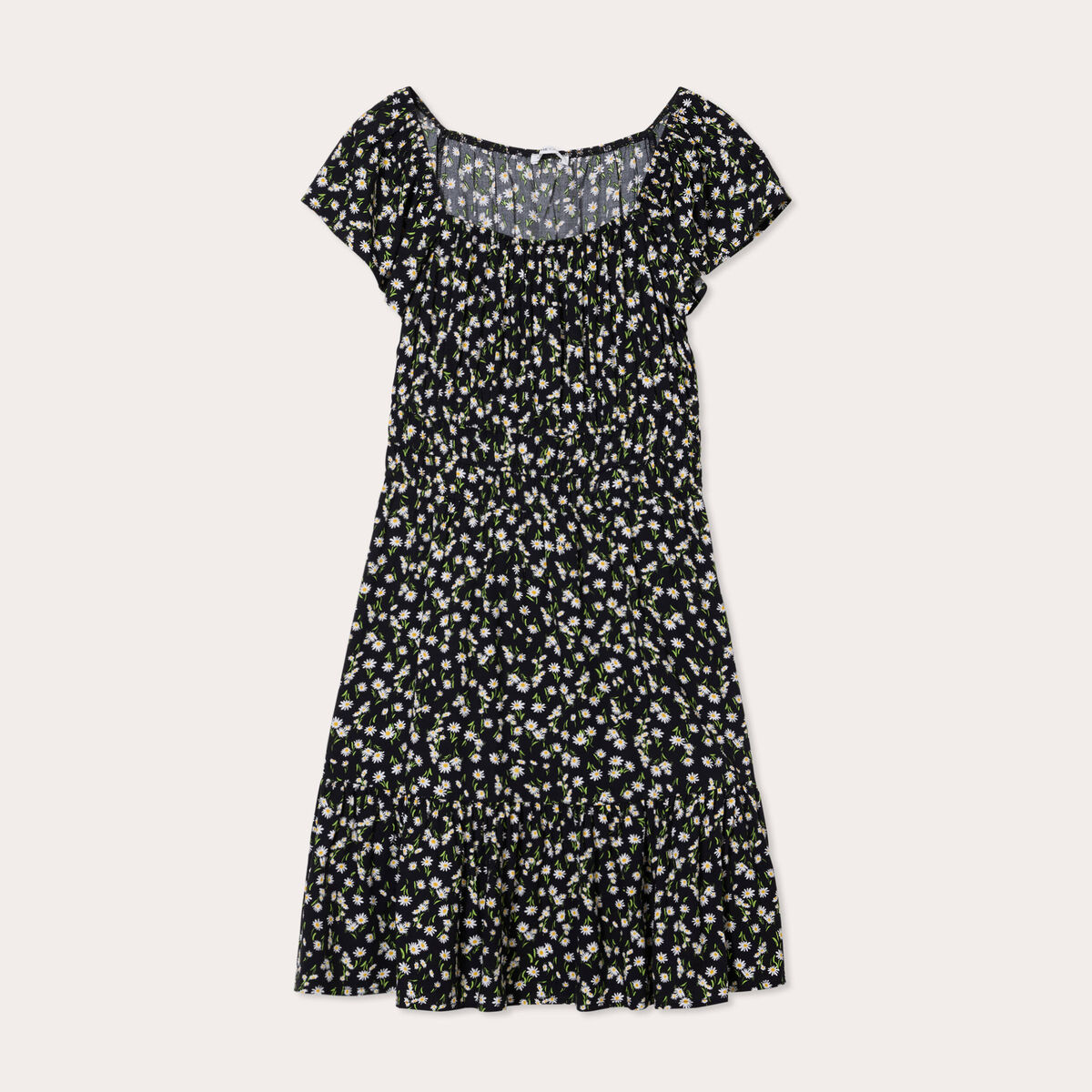 Robe évasée manches courtes noir femme