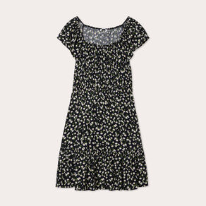 Robe évasée manches courtes noir femme